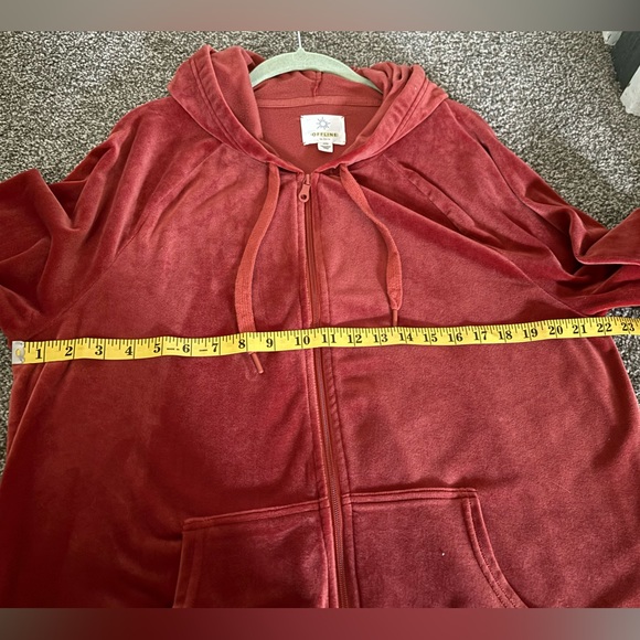 Offline by Aerie Burnt Orange Velor Full Zip Up Hoodie, Size Medium - Picture 6 of 6
